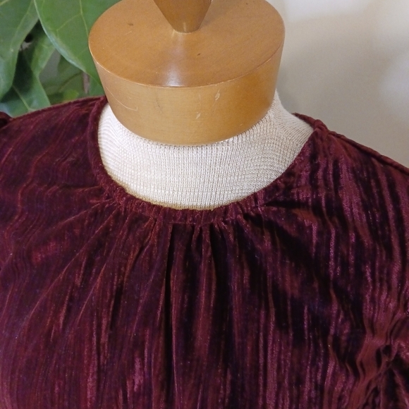 Size Large Leyden Velvet Puff Sleeves Women's Blouse Velvet Dark Burgundy Fall - Picture 9 of 9